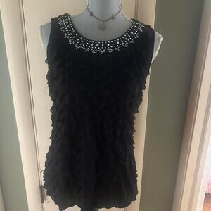 Black ruffled top with beaded